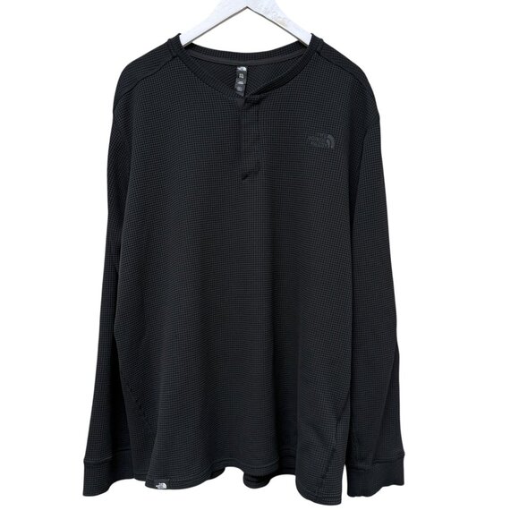 The North Face Mens Henley XXL Black Waffle Knit Long Sleeve Shirt Logo - Picture 2 of 11